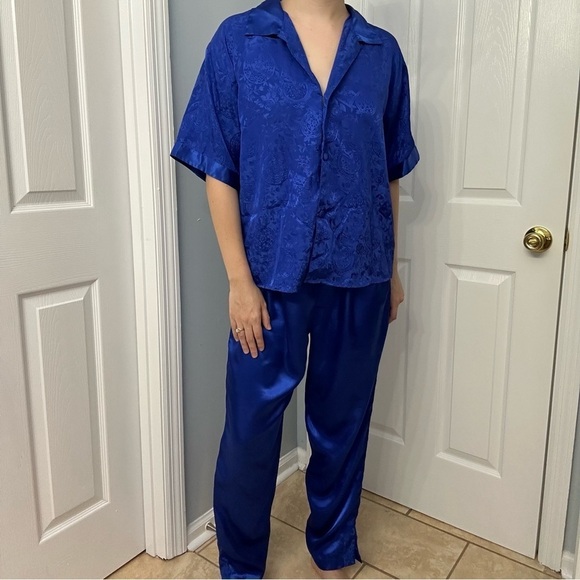 Vintage Victoria’s Secret Pajamas Set Matching Satin Gold Label Blue Size Medium - Picture 1 of 9